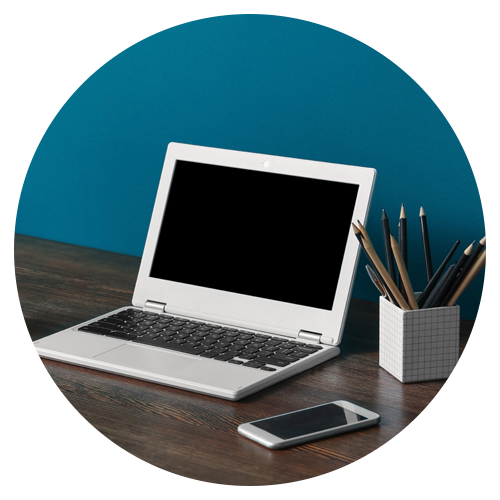 Laptop on a desk for online therapy in Texas